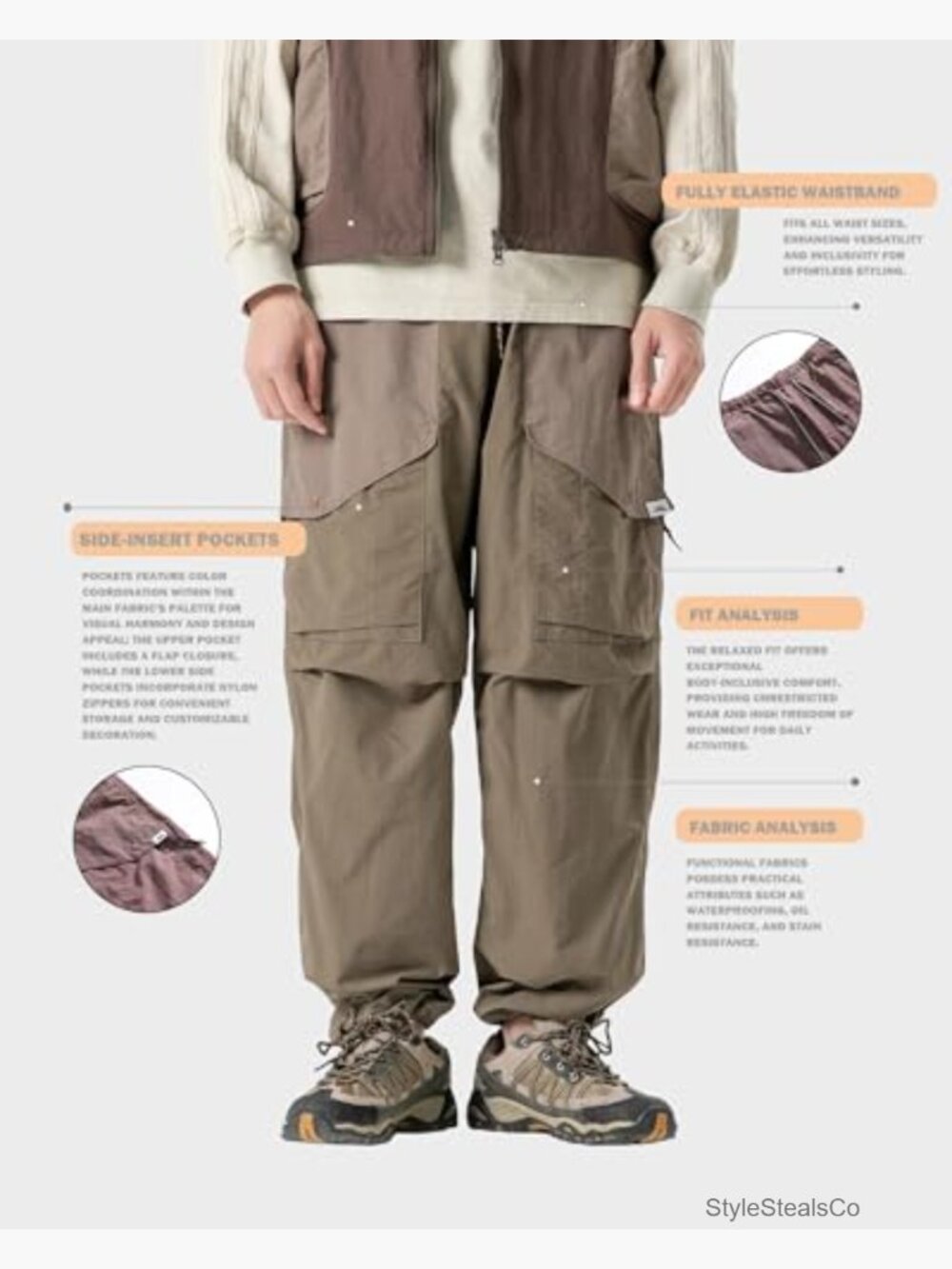 Paratrooper Cargo Pants – Lightweight Quick Dry Joggers with Fleece Lined - Picture 4 of 7